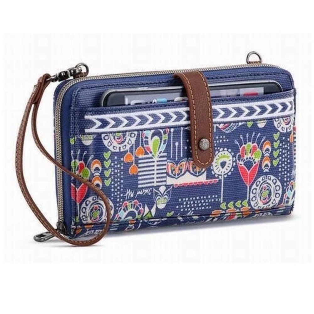 Sakroots Large Smartphoneโ Wristlet Crossbody Indigo Dream Song Artsy Colorful